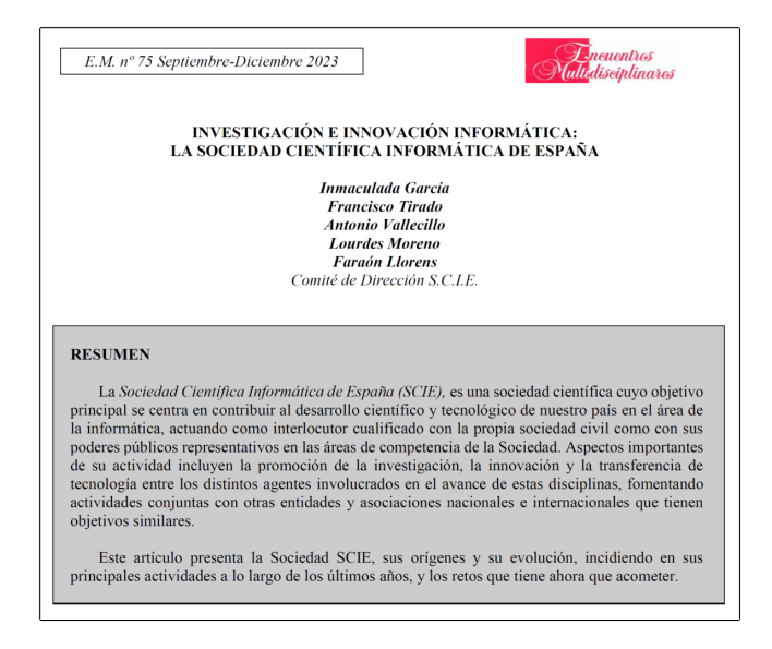 Artículo sobre SCIE en la revista Encuentros Multidisciplinares