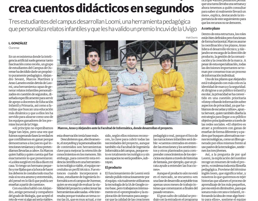 Loomi: tres universitarios de Ourense aplican la IA para reinventar los cuentos en la escuela